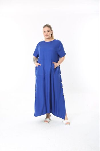 Şans Large Size Women's Saks, Long Dress with Metal Buttons and Kangaroo Pockets 65N37881