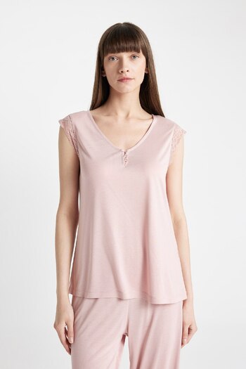 DeFacto Fall In Love Viskon Pijama Takımı V Yaka Kolsuz Üst Kapri Alt B8763ax24sm