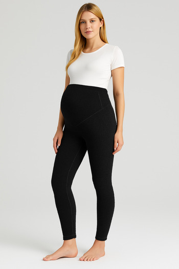 Artış Extra Thick Stretchy Waist Adjustable Winter Thermal Maternity Leggings with Plush on the Outside