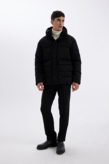 DeFacto Slim Fit Kabát Slim Fit se zipem s kapucí, dvojitá kapsa A3489Ax24Wn