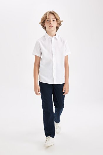 DeFacto Boy's Straight Leg Elastic Waist Pocket Navy Blue Gabardine School Pants 25K 801005746