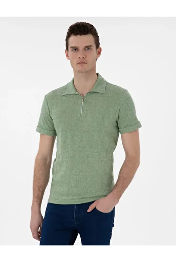 Pierre Cardin Special Design Slim Fit Men's T-Shirt with Zipper