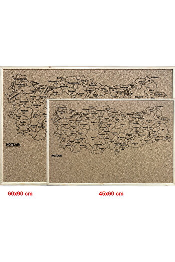 AND Mantar Pano Türkiye Haritası (Plaka Detaylı) Ahşap Çerçeveli 45x60 Cm + Harita Çivisi