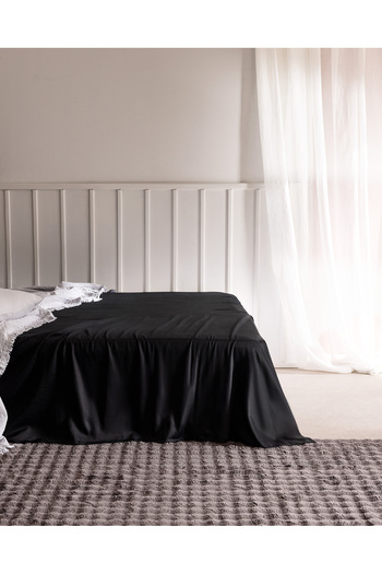 Madame Coco Ciel Double 100% Cotton Elasticless Satin Bed Sheet - Black