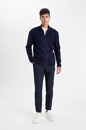 DeFacto Standard Fit Normal Cut Stand Collar Zippered Knitwear Cardigan C8158Ax24Au