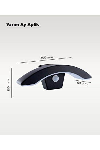 AC AYDINLATMA Siyah Sensörlü Led Yarım Ay Aplik 3200K (Sarı Işık)
