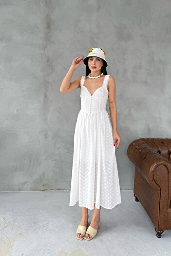 Seda Yalçın Atelier Λευκό λουράκι Midi Brode Φόρεμα