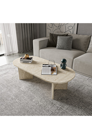 ALONEX HOME Diana Elips Mermer Desenli Orta Sehpa Modern Sehpa, Traverten Sehpa, Modern Sehpa, Ekonomik Sehpa