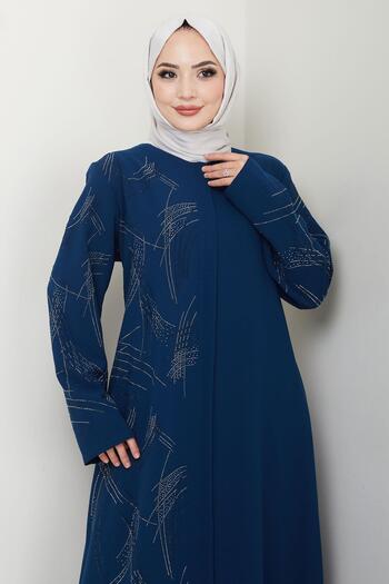 hafsamina Ferace Indigo de dimensiuni mari cu o parte și mânere cu pietre HM2711
