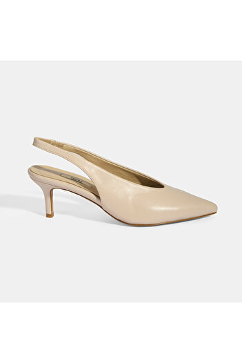 Desa Women's Cream Slingback Leather Heeled Shoes