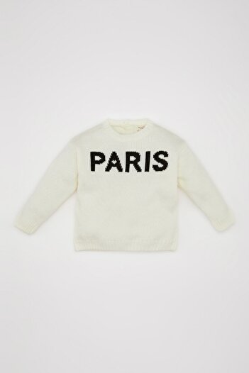 DeFacto Baby Girl Letter Printed Crew Neck Knitwear Sweater C8089A524Au
