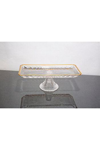 ARGKRİSTAL Gold Detailled Glass Leg Rectangular Service Presentation Plate 30X14X13