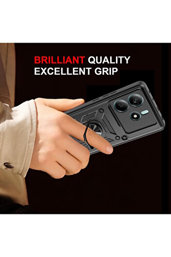 m.tk moveteck Xiaomi Redmi Note 14 Case with Camera Protection Sliding Ring Armor Military Tank Armor Skid Cover