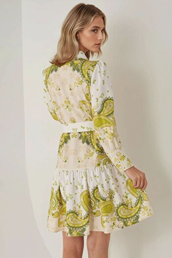 Hiccup Printed Long Sleeve Belted Mini Dress