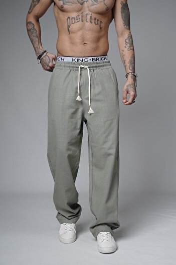 king brich Baggy Fit Straight Linen Trousers