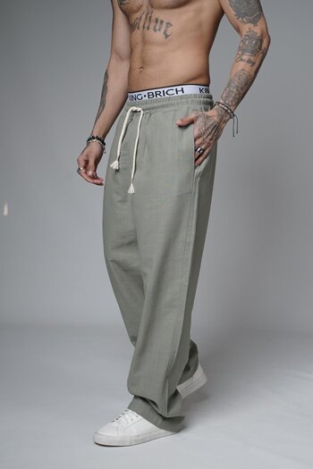 king brich Baggy Fit Straight Linen Trousers