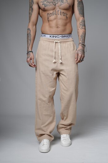 king brich Baggy Fit Straight Linen Trousers