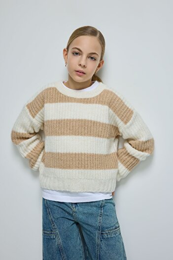 DeFacto Girl's Striped Crew Neck Knitwear Sweater A6009A824Wn
