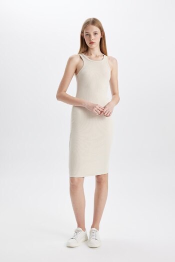 DeFacto Halter Neck Ribbed Midi Dress - Sleeveless, Bodycon, Camisole U8106AZ24SM