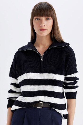 DeFacto Ριγέ πουλόβερ Θεσσαλονίκης - Half Zip C9040ax24wn