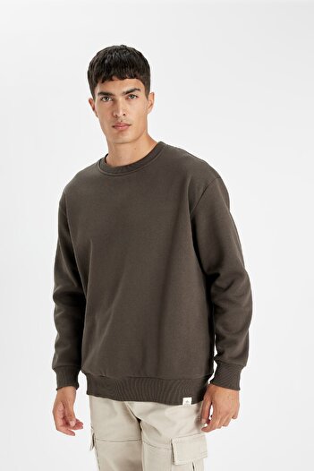 DeFacto Oversize Wide Fit Crew Neck Χοντρό Basic Απλό Φούτερ T5139AZ24AU