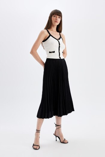 DeFacto Flexible Waisted Basic Plain Pleated Aerobin Midi Skirt B9014Ax24Au