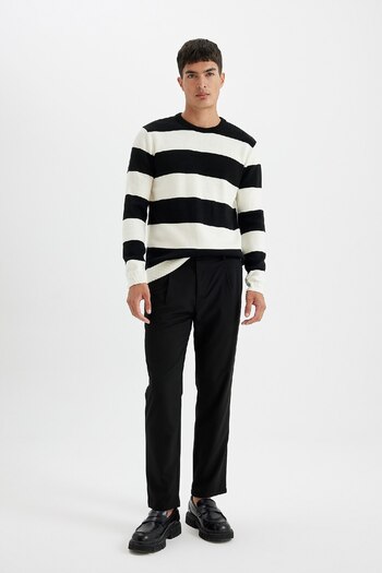 DeFacto Standard Fit Regular Cut Crew Neck Striped Knitwear Sweater D1968Ax24Au