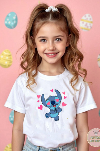 makiteks Șosete Copii Bumbac Bumbac Pieptănat Tricou Imprimat Fete Lilo Stitch