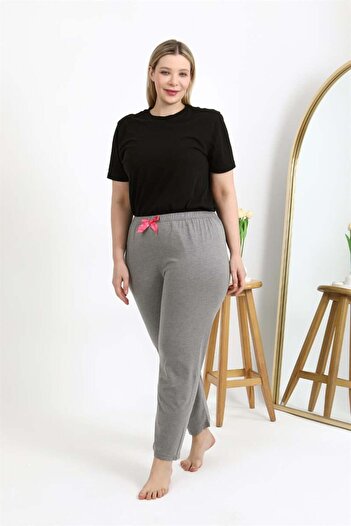 modaserdem Mdsrdm Women's Plus Size Single Bottom Pajamas Gray-100% Cotton