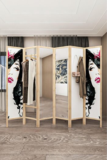 Fupe Shop Doğal Ahşap Meşe Ayna Askılık 6 Kanat Paravan 000025