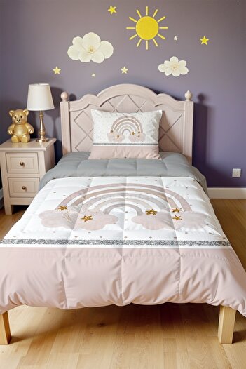 EVPANYA Shimmering Rainbow Patterned Single Quilt and Pillowcase