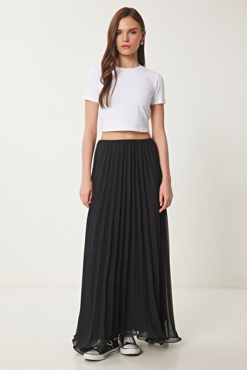 Happiness İstanbul Női fekete redős sifon szoknya DP00237