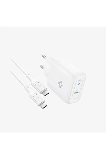 Spigen 45W GaN USB-C Adaptör + USB-C Örgü Şarj Kablo - Super Hızlı Şarj Type-C PE2015 White - ACH02589