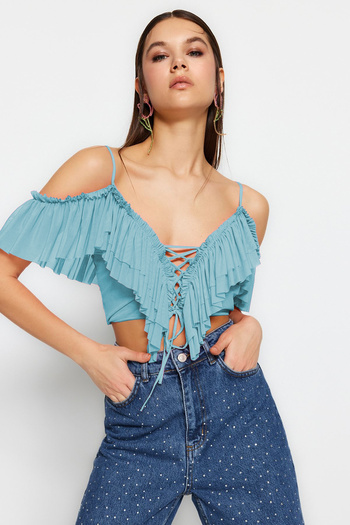 Trendyol Collection Colorful Crop Ruffle Blouse - TPRSS23BZ00072