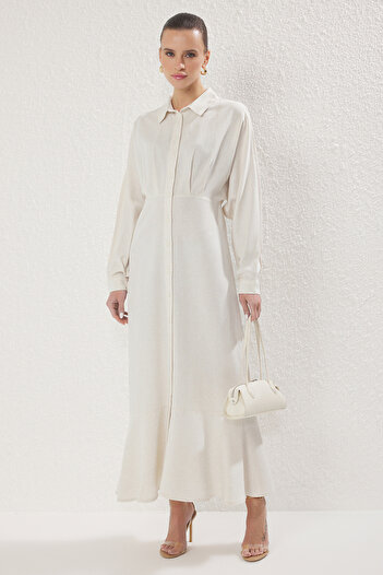 Trendyol Modest Tkané košilové šaty s obsahem kamenného plátna TCTSS25EB00103