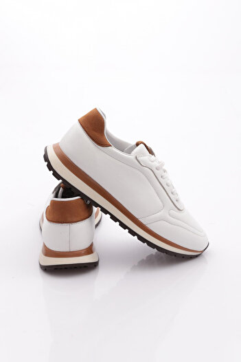 DGN Erkek Sneakers Ayakkabı Hakiki Deri Beyaz Taba Nubuk 91131081