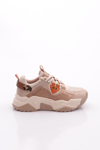DGN Women's Lace-Up Thick Sole Sports Shoes Beige Tan 762323138