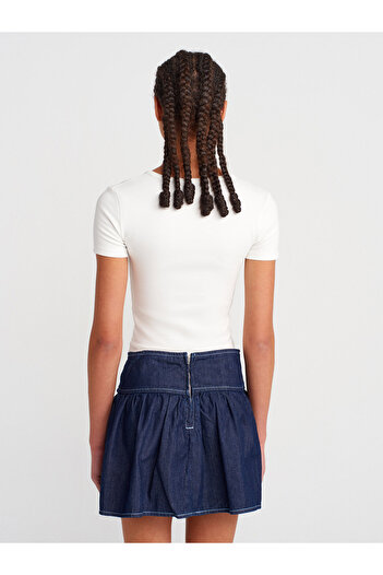 Dilvin 80577 Fusta mini denim înfășurată-albastru închis