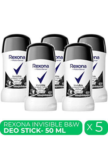 Rexona Invisible Black & White, deodorant stick femei, 5 buc x 50 ml