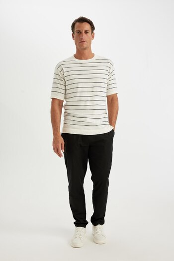 DeFacto Μπλουζάκι Crew Neck RipeD Βαμβακερό κοντό μανίκι - StanDarD Fit D3581ax24sm