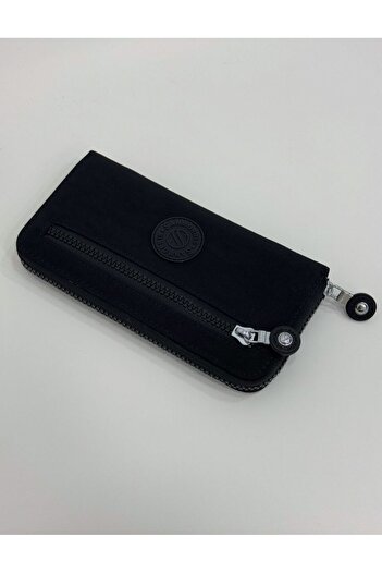 Sanmorris Women's Crinkle Fabric Black Wallet with Metal Zipper Card Holder and Coin Compartment
