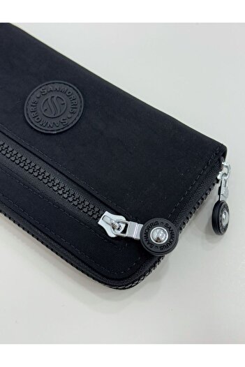 Sanmorris Women's Crinkle Fabric Black Wallet with Metal Zipper Card Holder and Coin Compartment