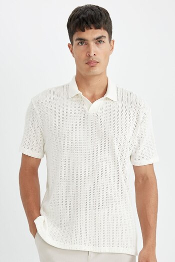 DeFacto Regular Fit Short Sleeve Textured Knitwear Polo T-Shirt D4810Ax24Sm