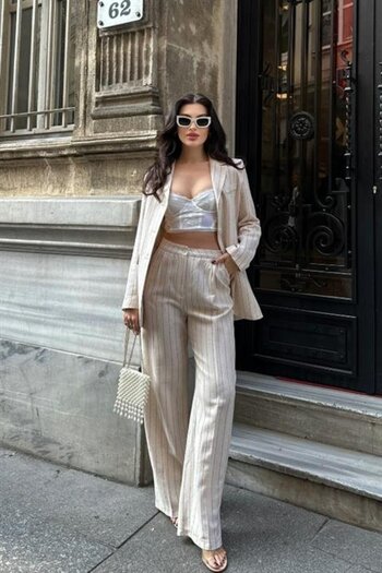 Moda Ebrar Evyora Striped Linen Set 9425-22