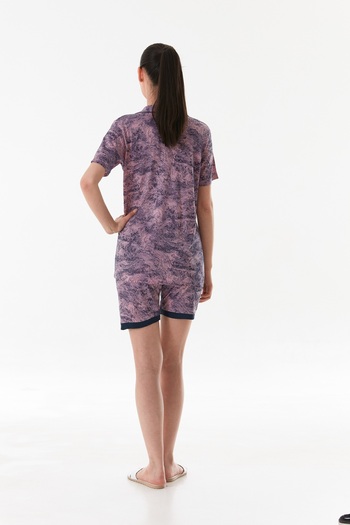 CALİA Women's Shirt with Shorts Buttoned Viscose Fabric Pajama Set (with Eye Patch Gift)