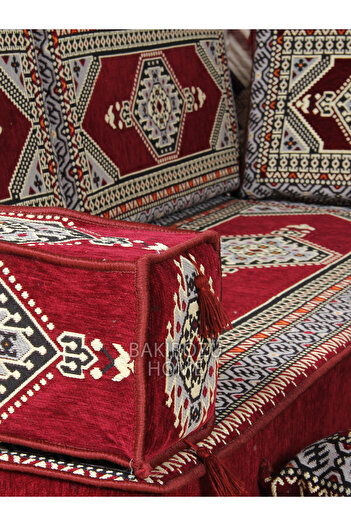 BAKIRÖZÜ HOME Şark Köşesi Takımı (20 CM MİNDER KALINLIĞI) Bordo Yahyalı Modeli 14 Parça