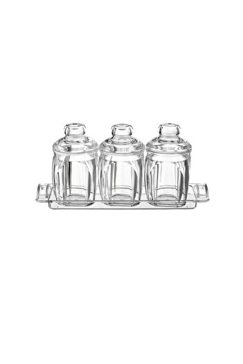 Dania 3-piece clear acrylic spice jar set with a spice holder