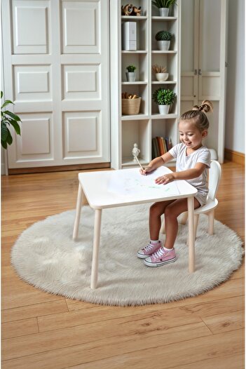 Bee Smart Montessori Çocuk Masası-ahşap Oyun Masası-aktivite Masası-çalışma Masası-1 Sandalye 1 Masa