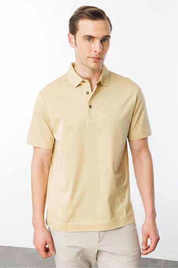 Desen Triko Men's Polo Neck Mercerized T-Shirt Yellow