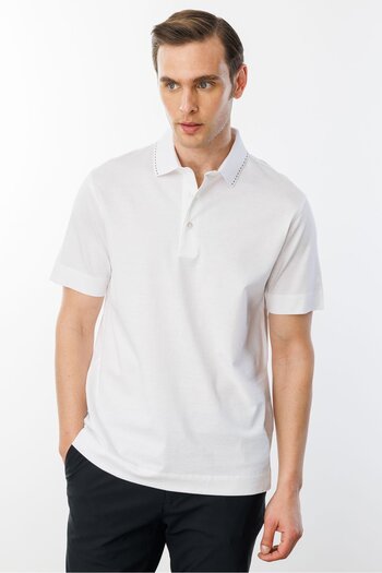 Desen Triko Men's Polo Neck Mercerized T-Shirt White